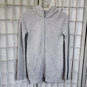 Ivivva Girls Gray and Cream Faux Fur Long Sweater Hoodie Size 12